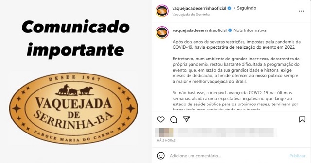 Vaquejada de Serrinha 2022 é cancelada