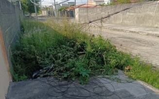 Fios na calçada, lixo e mato em rua do Muchila II preocupam moradores