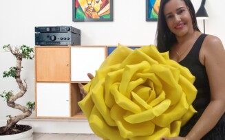 Artesã combina criatividade e delicadeza em produção de flores gigantes para decoração de eventos