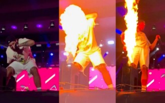 Zé Felipe quase se queima com efeito de fogo no palco durante show